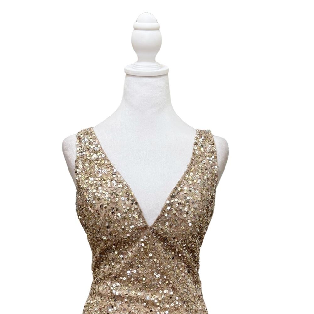 Mac Duggal Sleeveless Sequin Mini Dress 8 Gold NWT Style 5201 - Picture 4 of 9